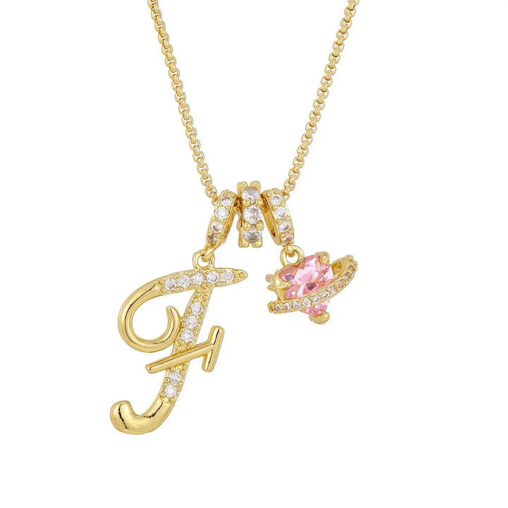 Nerute - Collar Con Inicial y Colgante de Corazón Rosa