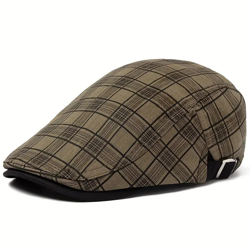 Zared - Gorra Boina Ajustable de Cuadros Vintage