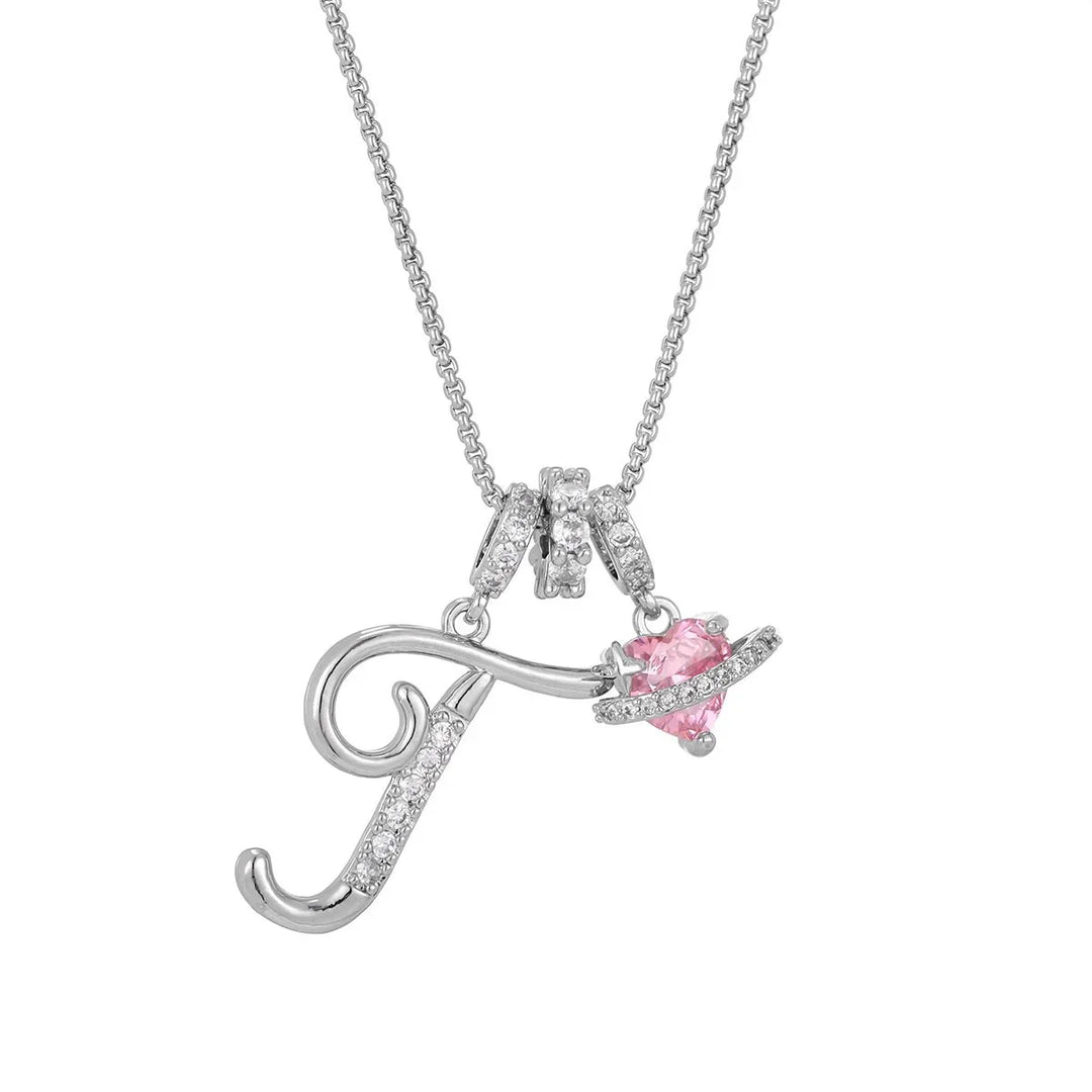 Nerute - Collar Con Inicial y Colgante de Corazón Rosa
