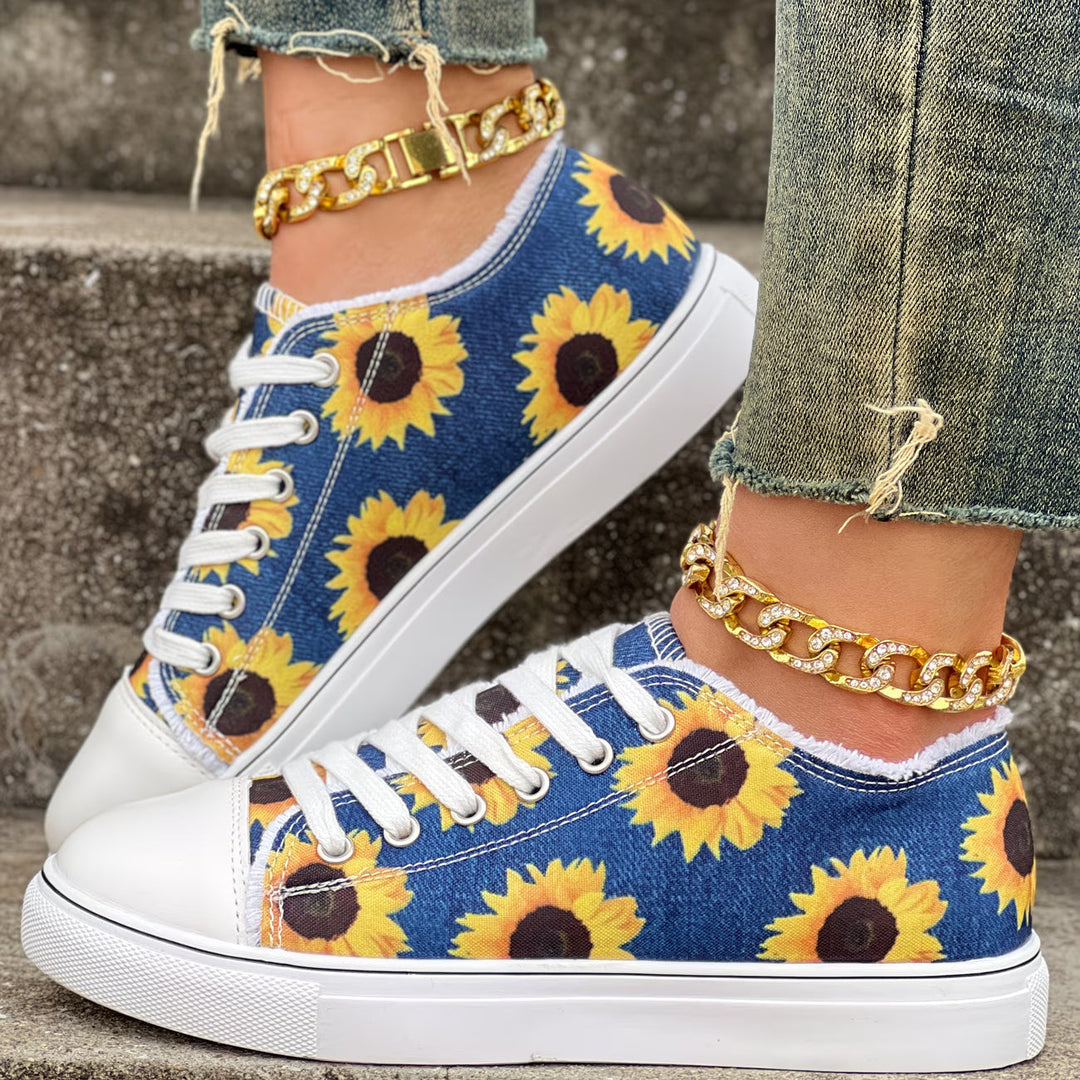 Portia - Zapatillas Con Cordones y Estampado De Girasoles