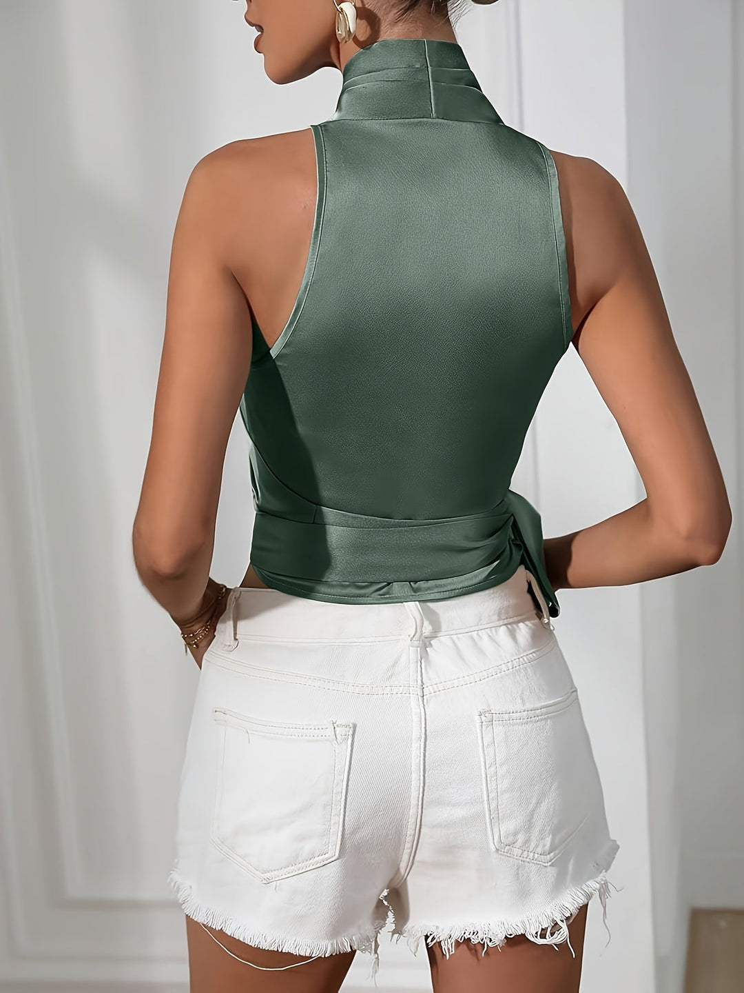 Florentia - Elegante Top Sin Mangas Con Cinturón Y Cuello Halter
