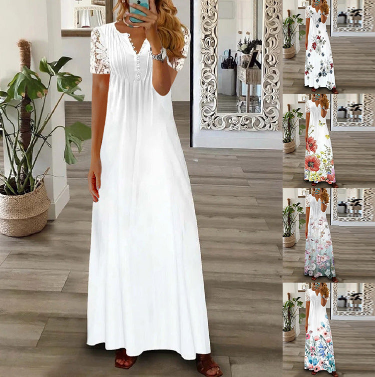 Gerda - Vestido De Manga Corta Con Estampado De Encaje