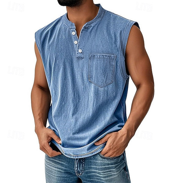 Latrell - Camiseta Sin Mangas Tipo Henley Con Bolsillo