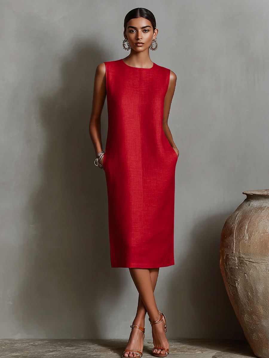 Katalina - Vestido Recto De Lino Con Bolsillos
