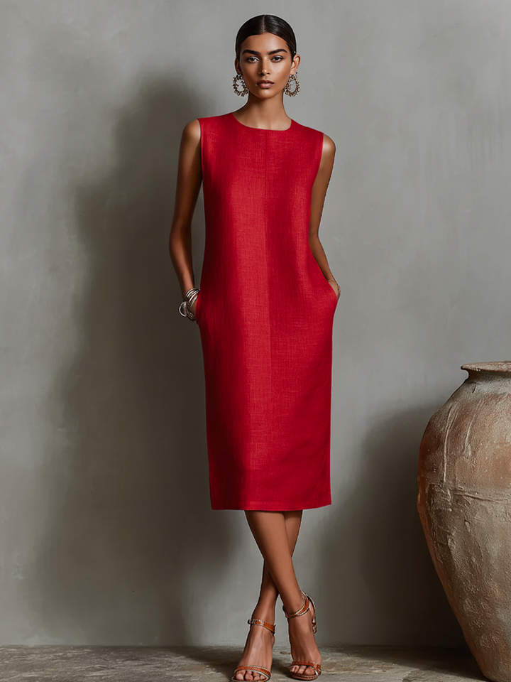 Katalina - Vestido Recto De Lino Con Bolsillos