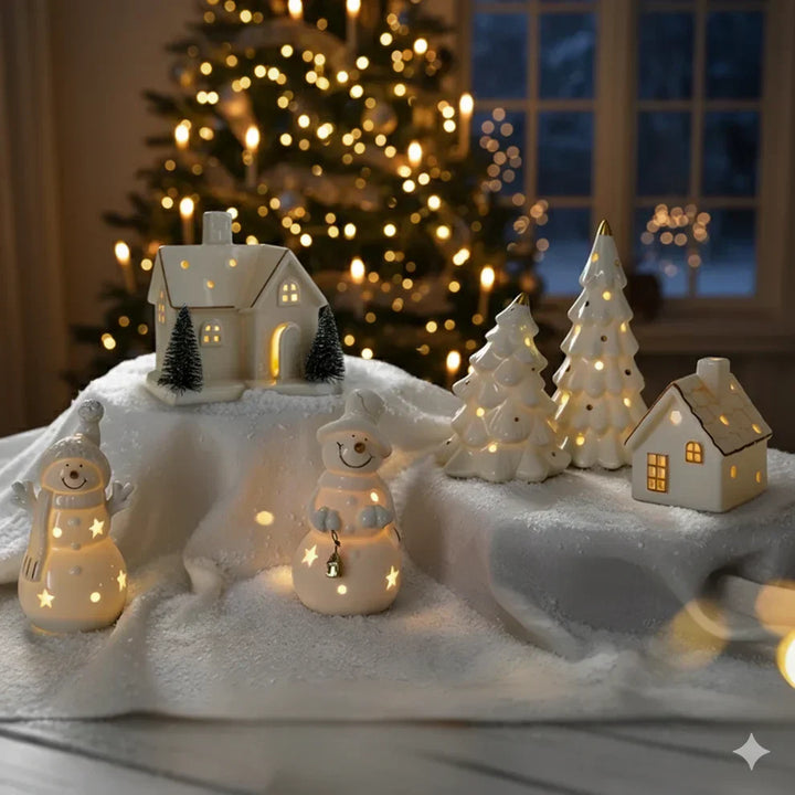 SnowLume - Conjunto Decorativo LED De Aldeas Navideñas De Cerámica