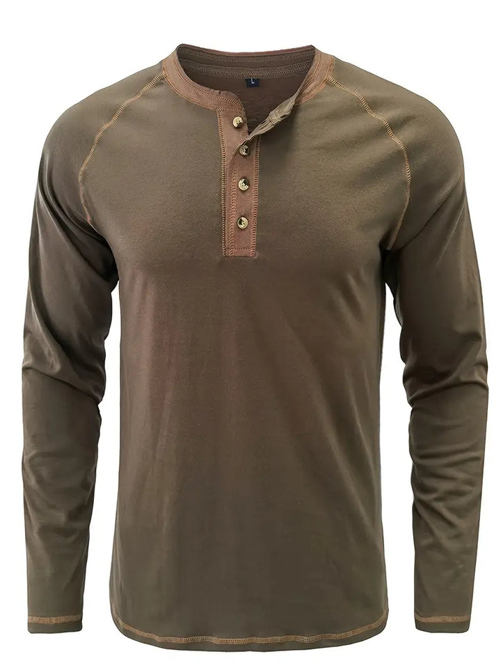 Sharma - Camisa Henley De Manga Larga y Cuello Redondo
