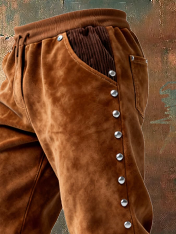 Overton - Pantalón Vintage De Aventura Al Aire Libre Con Costuras De Pana y Flecos