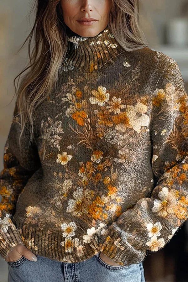 Nijole - Sudadera Floral de Cuello Alto y Manga Larga