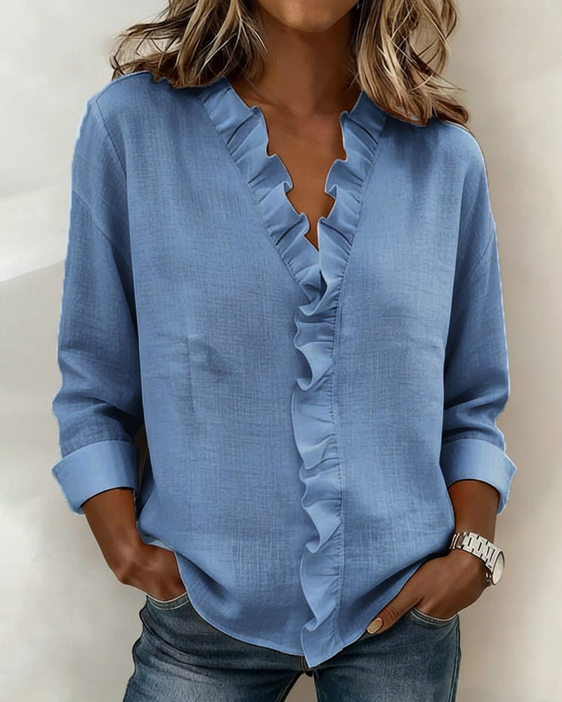 Birute - Elegante Blusa De Manga Larga Con Cuello en V