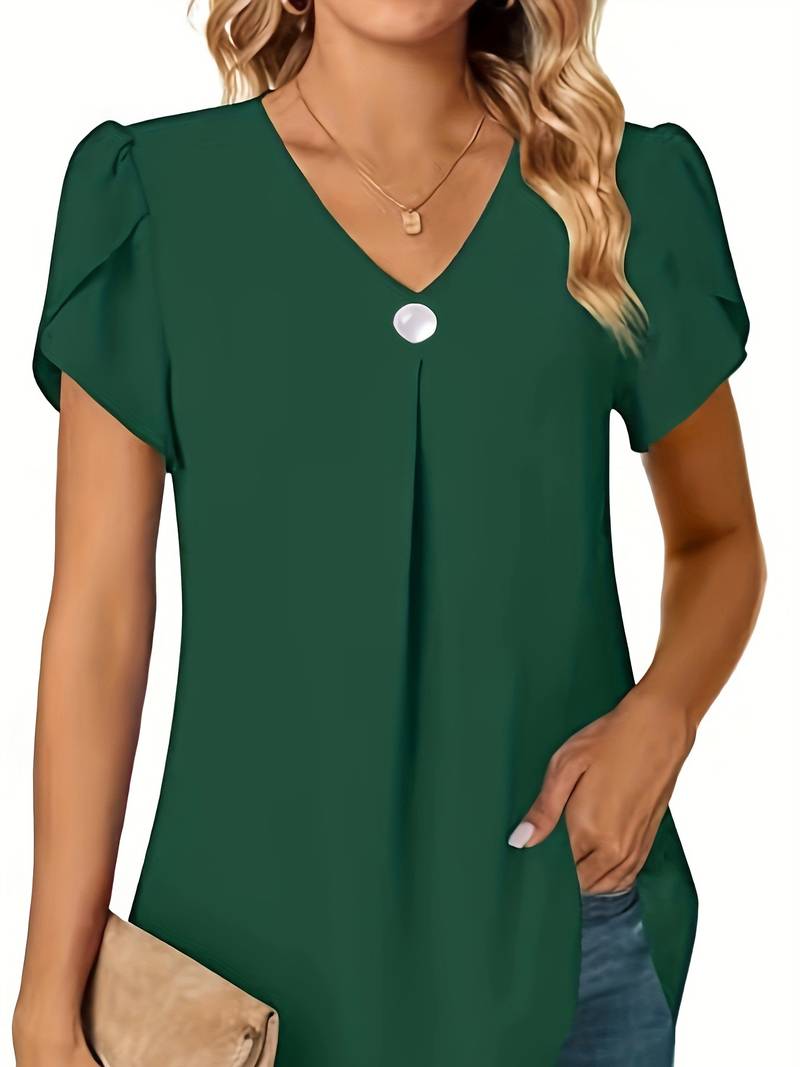 Thilakshi - Blusa de Manga Corta Con Volantes y un Solo Botón