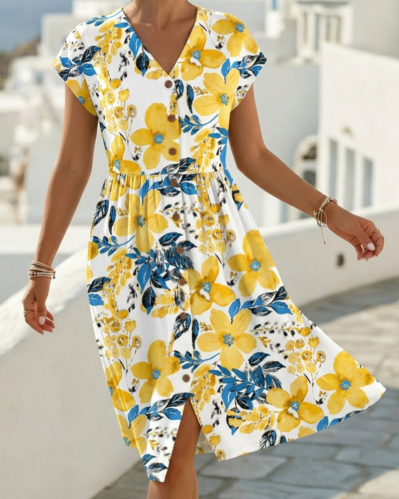 Sinera - Vestido Estampado Floral De Manga Corta