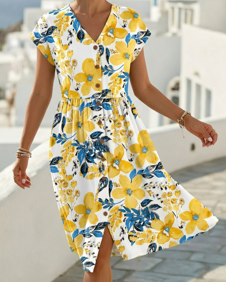 Sinera - Vestido Estampado Floral De Manga Corta