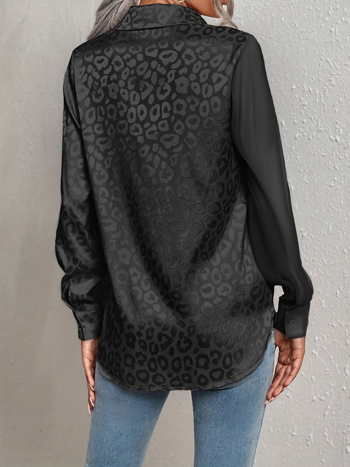 Gwendolyn - Camisa Abotonada De Satén Bicolor Con Estampado De Leopardo En Jacquard