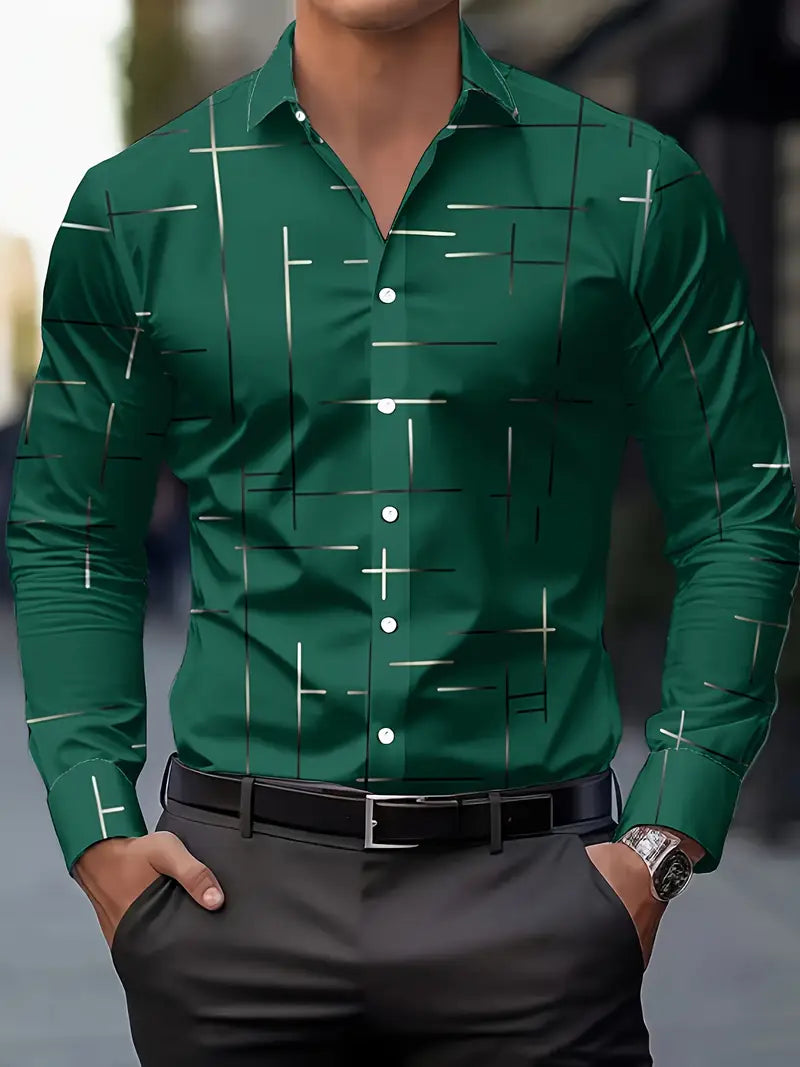 Nerio - Camisa De Manga Larga Con Estampado Geométrico