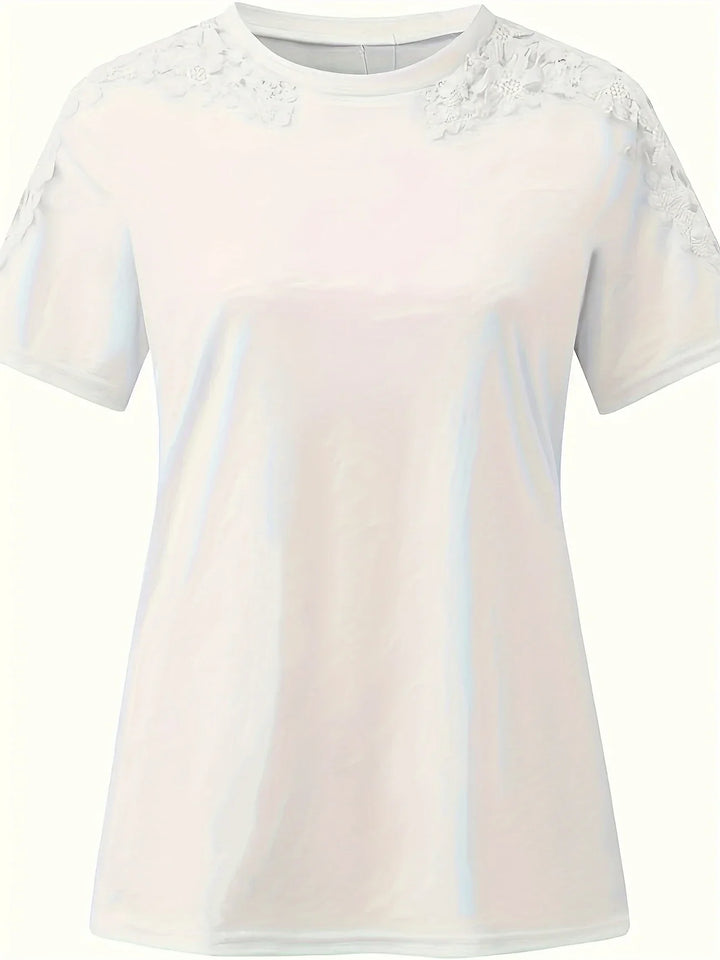 Ancuta - Elegante Verano Manga Corta Camiseta Con Encaje