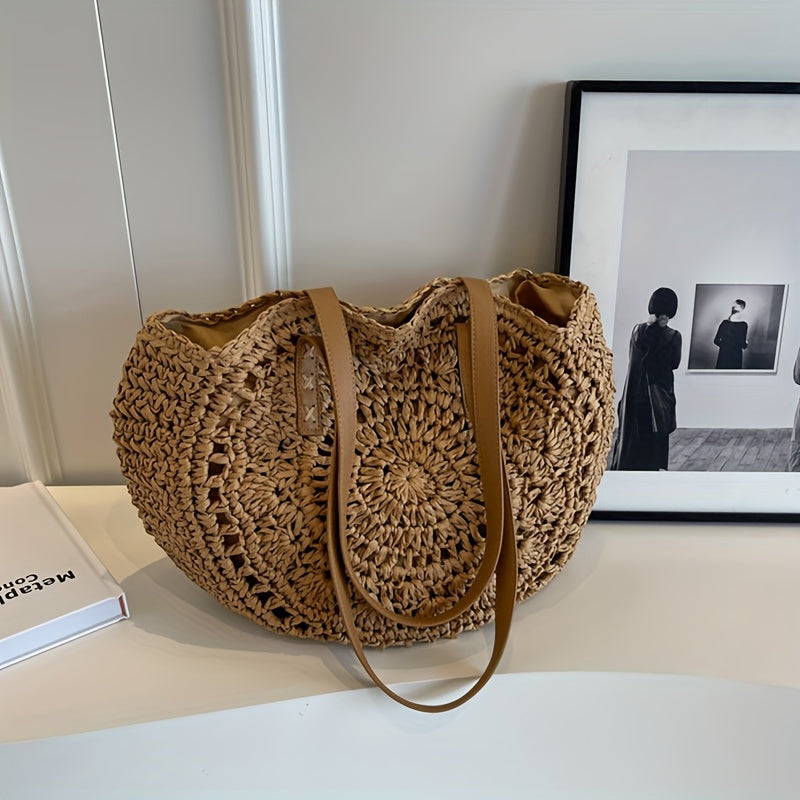 Cléa - Bolso De Hombro Redondo De Paja Trenzada