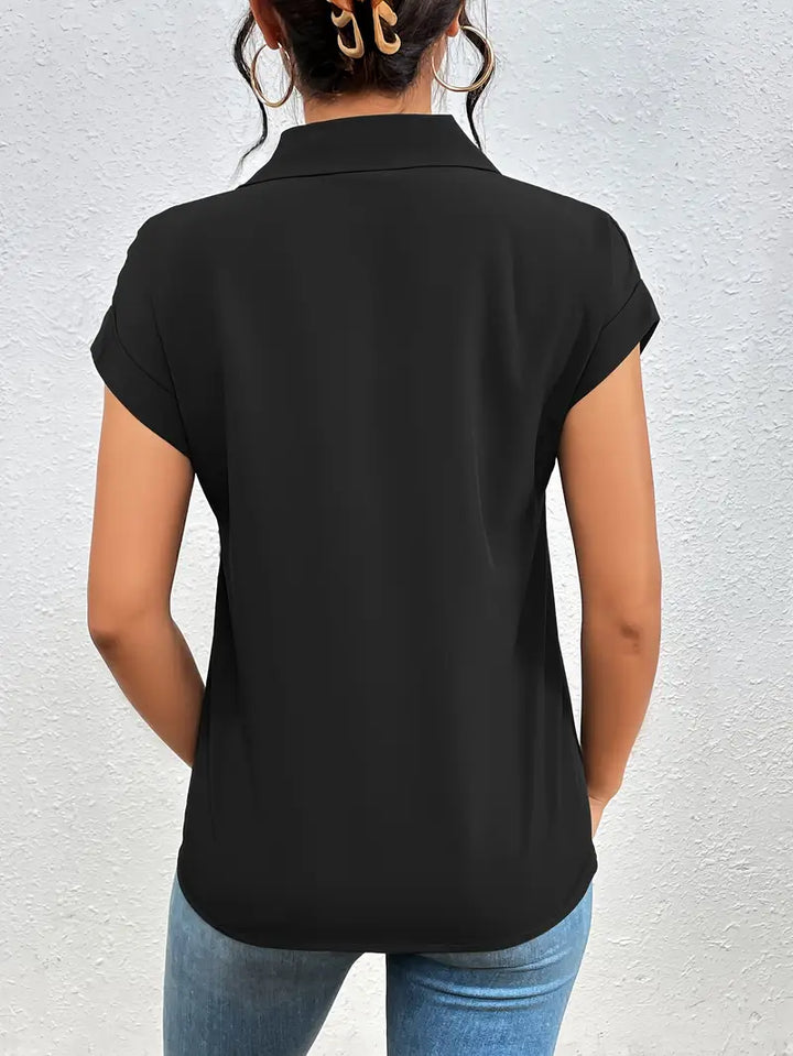 Alfano - Elegante Manga Corta Blusa Con Cremallera