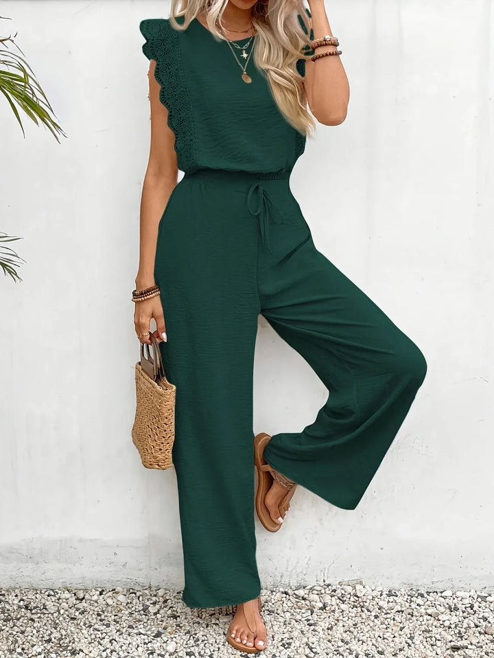 Ziva - Top Elegante De Encaje y Pantalón Ancho