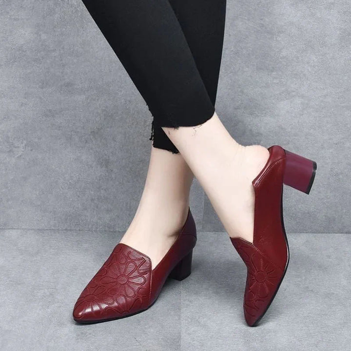 Minhora - Zapatos De Tacón Con Bloque Bordados En Cuero