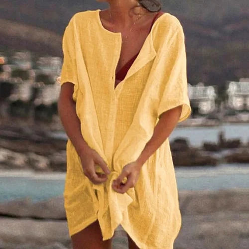 Anjini - Vestido Holgado De Playa Con Manga Corta