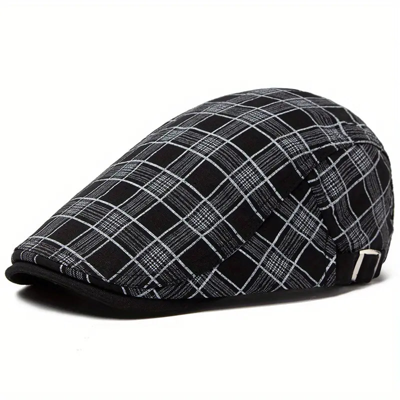 Zared - Gorra Boina Ajustable de Cuadros Vintage
