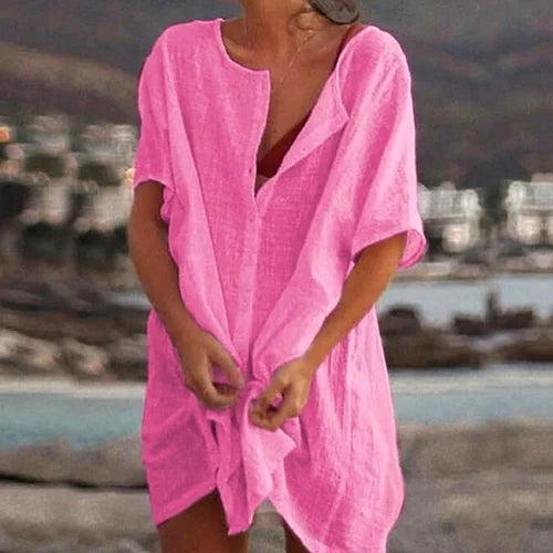 Anjini - Vestido Holgado De Playa Con Manga Corta