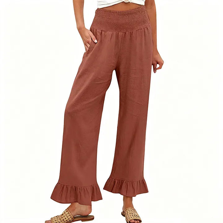 Moriom - Pantalones Holgados De Algodón Estilo Boho Con Volantes