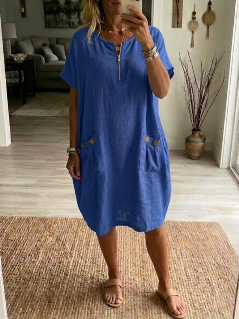 Slavka - Vestido Midi Con Bolsillos y Cremallera