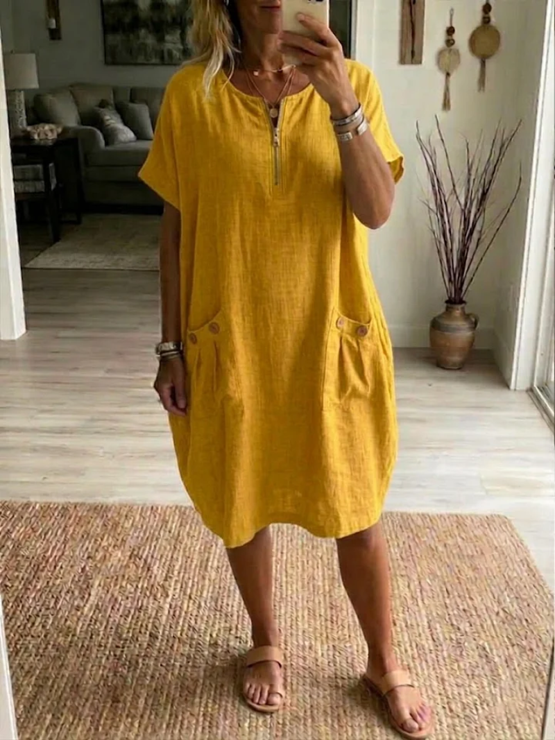 Slavka - Vestido Midi Con Bolsillos y Cremallera