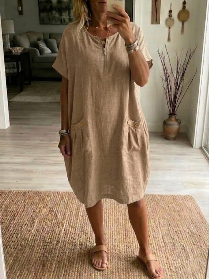 Slavka - Vestido Midi Con Bolsillos y Cremallera