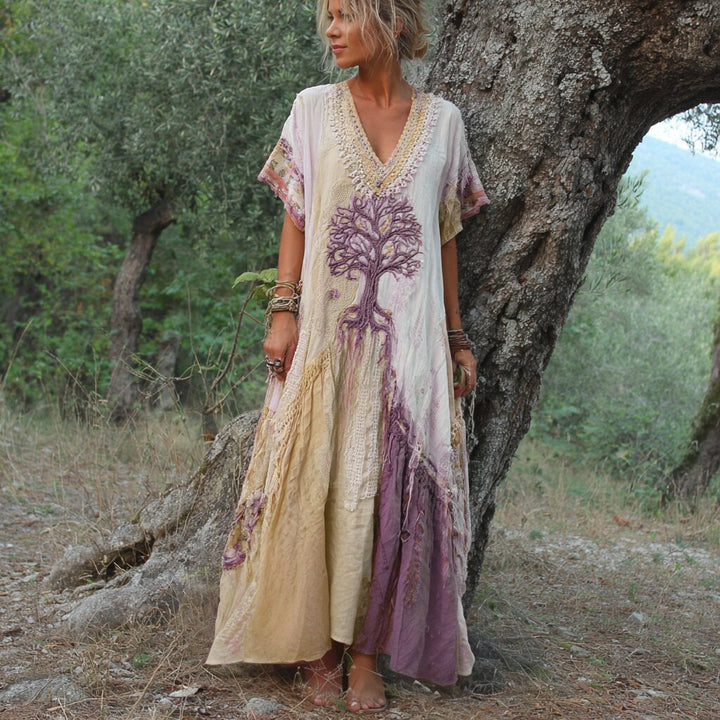 Winifred - Vestido De Manga Corta Con Estampado De Arboles Retro