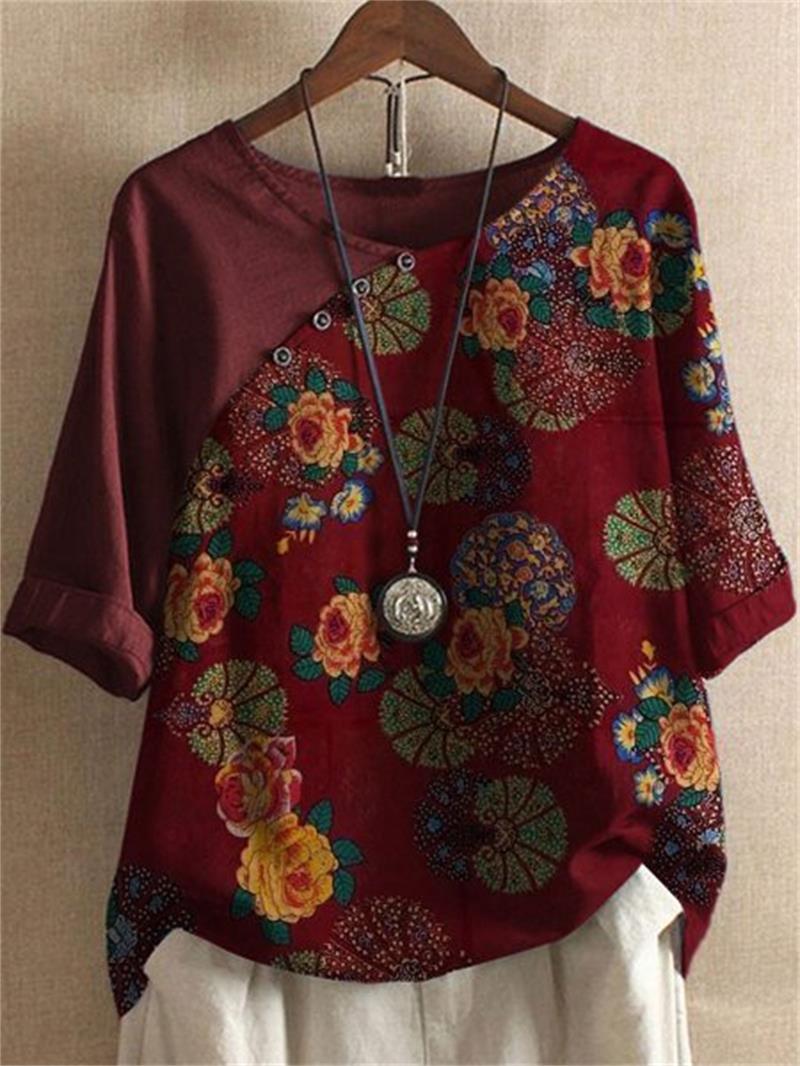 Adoria - Blusa Boho Con Estampado Floral y Botones