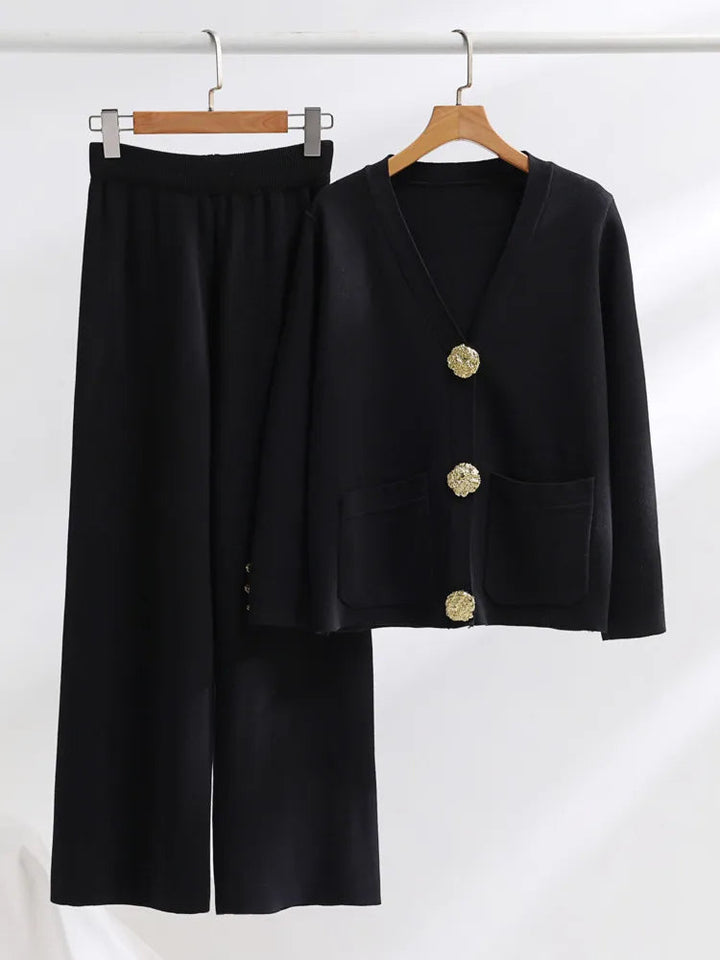 Marion - Conjunto de Dos Piezas de Punto y Cuello en V