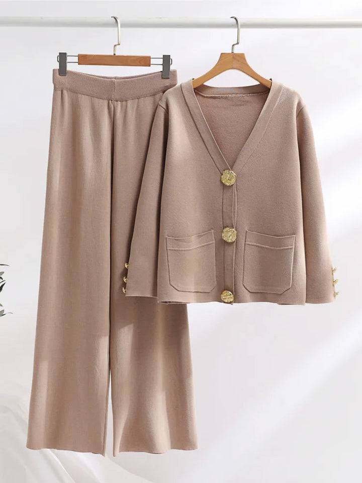 Marion - Conjunto de Dos Piezas de Punto y Cuello en V