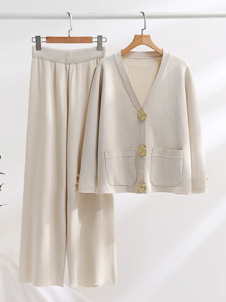 Marion - Conjunto de Dos Piezas de Punto y Cuello en V