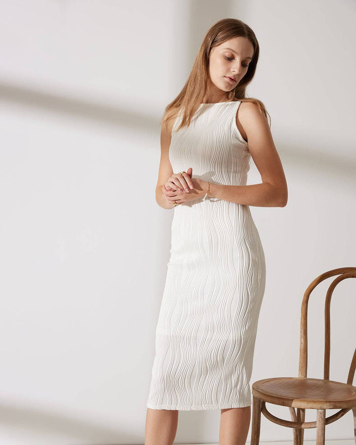 Simonen - Vestido MIDI Sin Mangas Perla ondulada