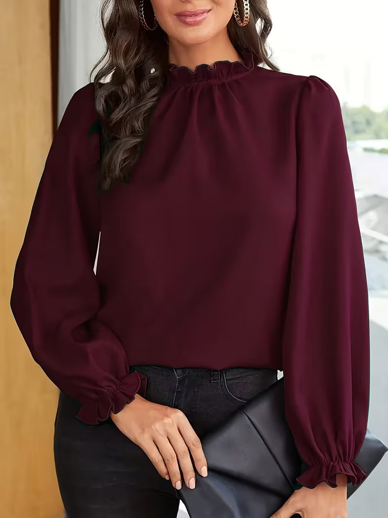 Aurelija - Blusa Con Cuello Con Volantes y Mangas Abullonadas
