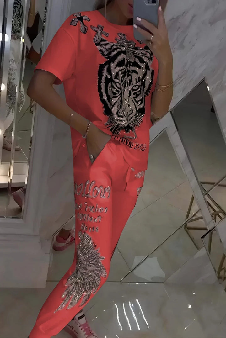Quinzella - Conjunto de Top y Pantalones Estampados a la Moda