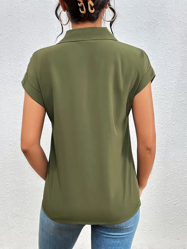 Alfano - Elegante Manga Corta Blusa Con Cremallera