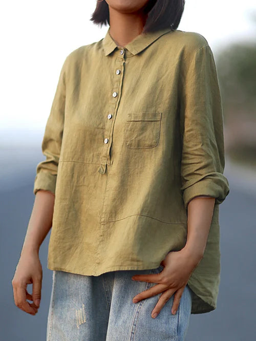 Winona - Camisa de Manga Larga y Bolsillo Delantero con Botones