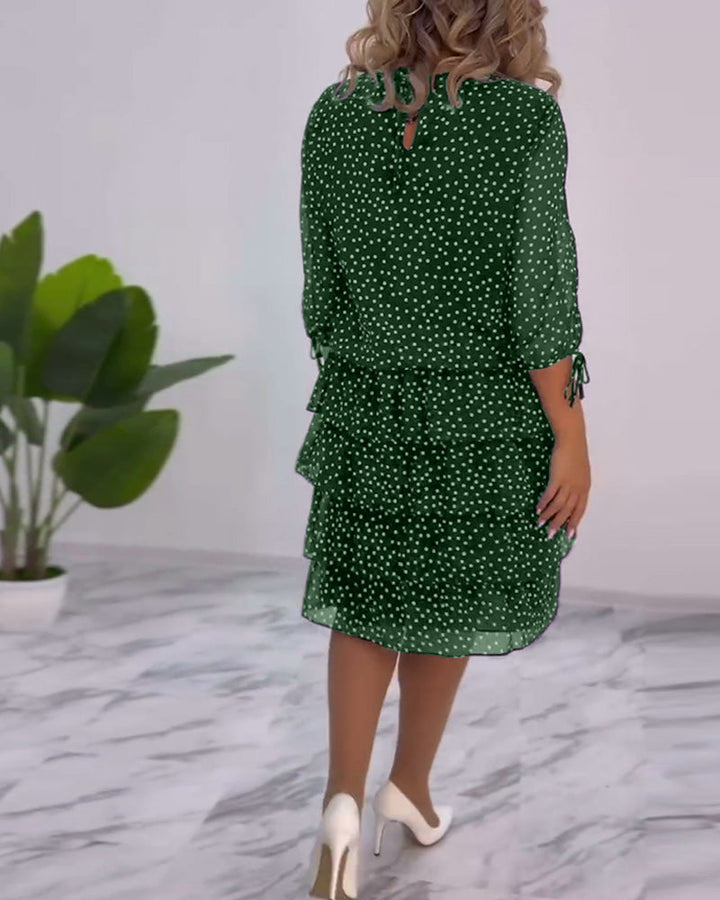 Eralyn - Vestido Escalonado Con Estampado De Lunares y Mangas Con Lazo y Abertura