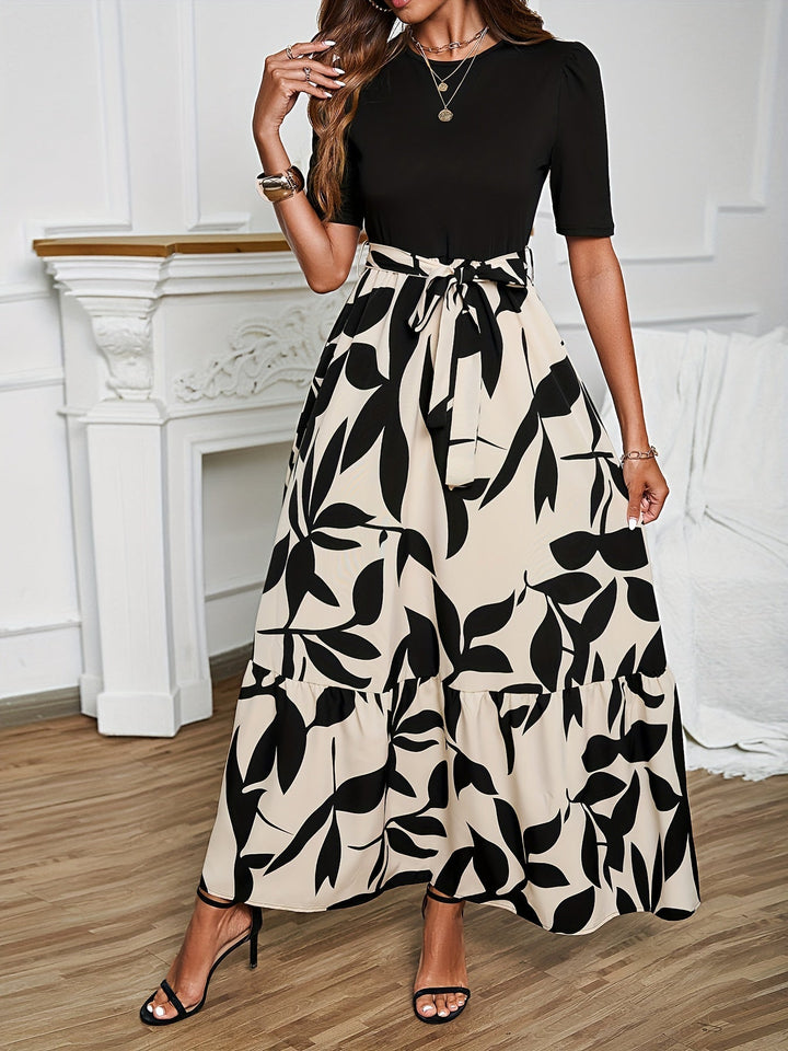 Nuray - Vestido Elegante de Manga Corta con Estampado Floral