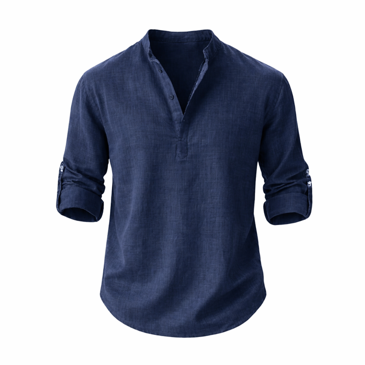 Galeazzo - Camisa De Algodón y Lino De Manga Larga