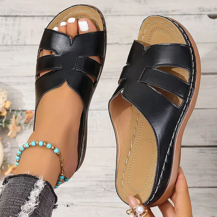 Erlinde - Zapatillas Ortopédicas de Cuero con Punta Abierta