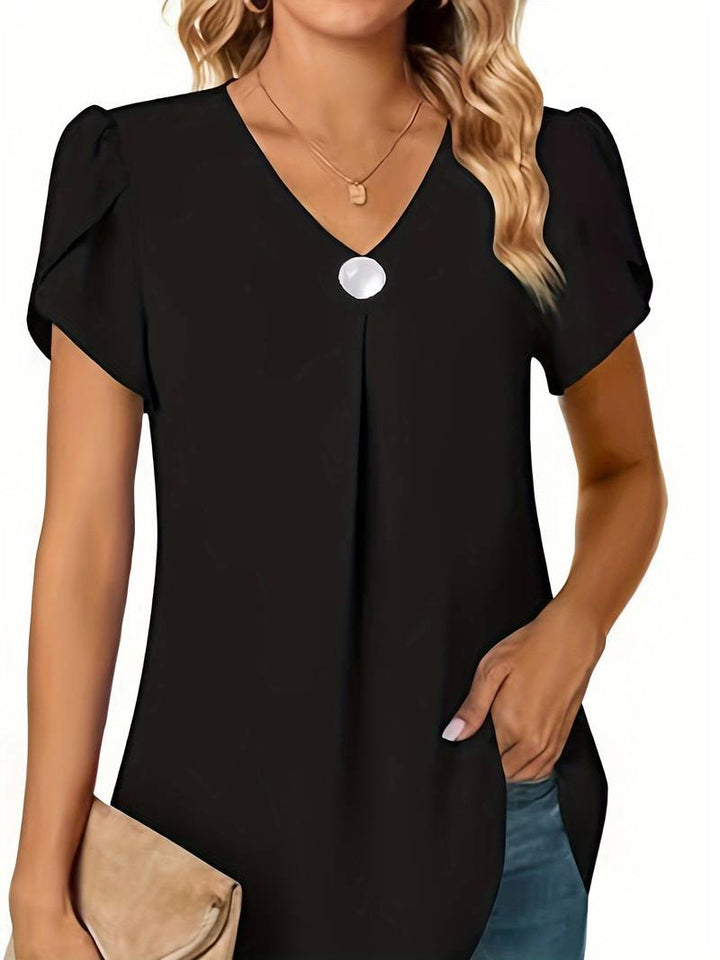 Thilakshi - Blusa de Manga Corta Con Volantes y un Solo Botón