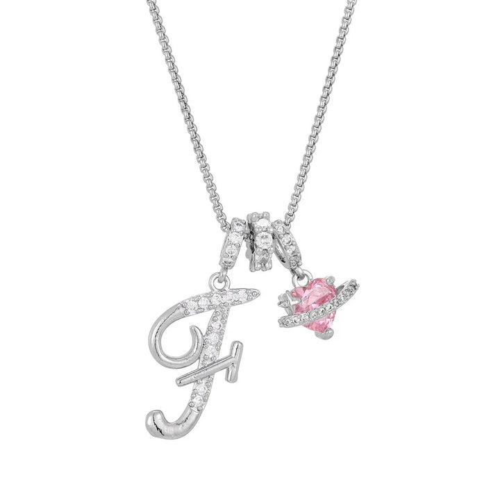 Nerute - Collar Con Inicial y Colgante de Corazón Rosa