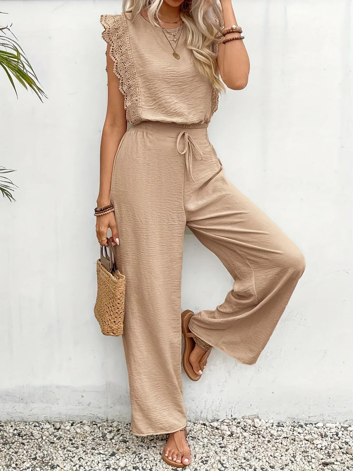 Ziva - Top Elegante De Encaje y Pantalón Ancho