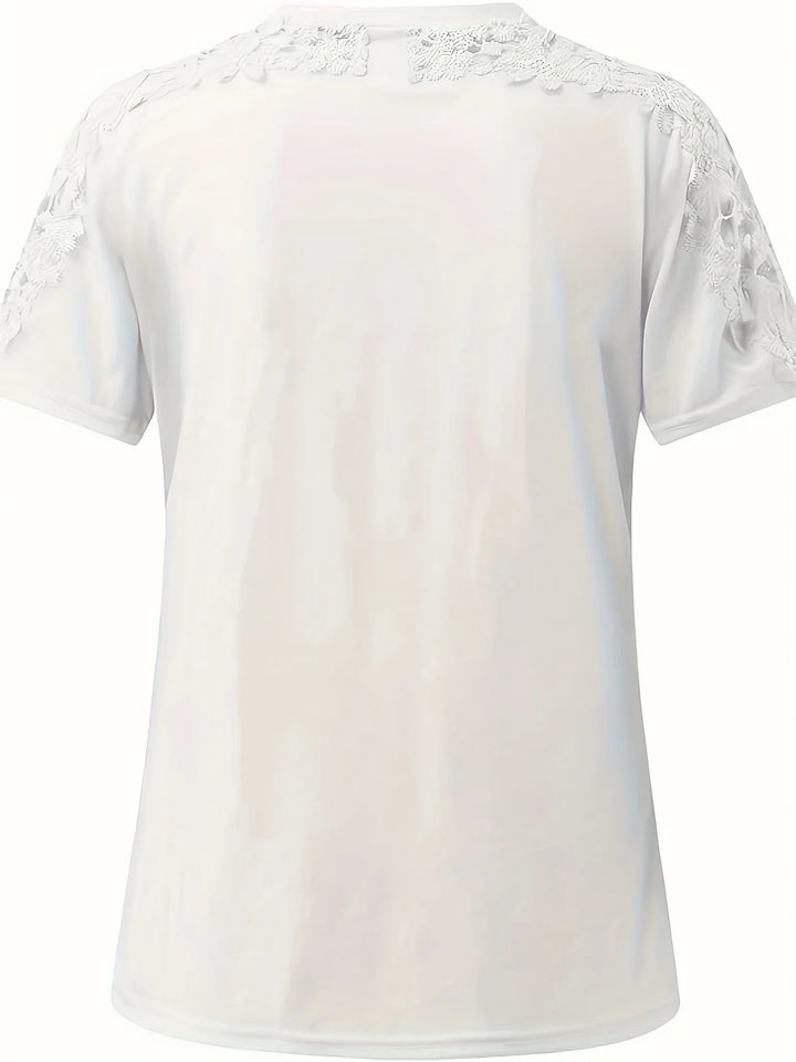 Ancuta - Elegante Verano Manga Corta Camiseta Con Encaje