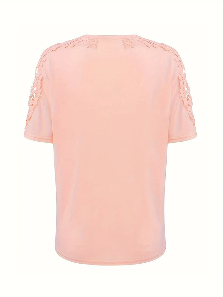 Ancuta - Elegante Verano Manga Corta Camiseta Con Encaje